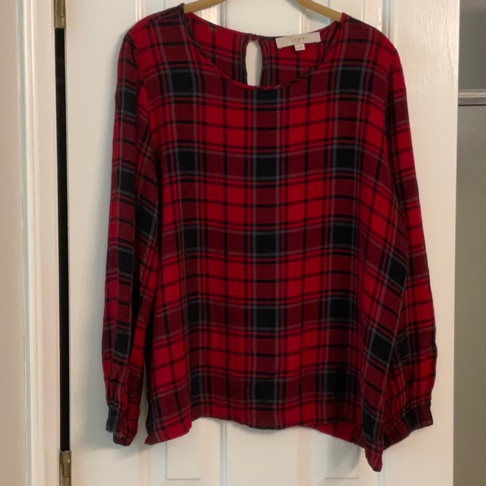 LOFT Red and Black Plaid Blouse